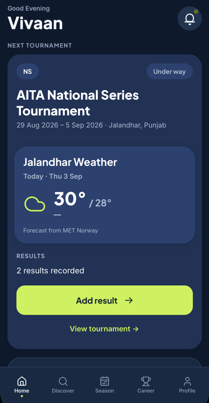 Home screen during a tournament