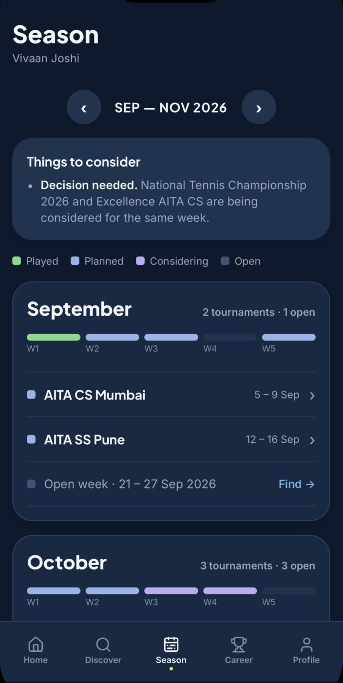 TenniTrip season planner